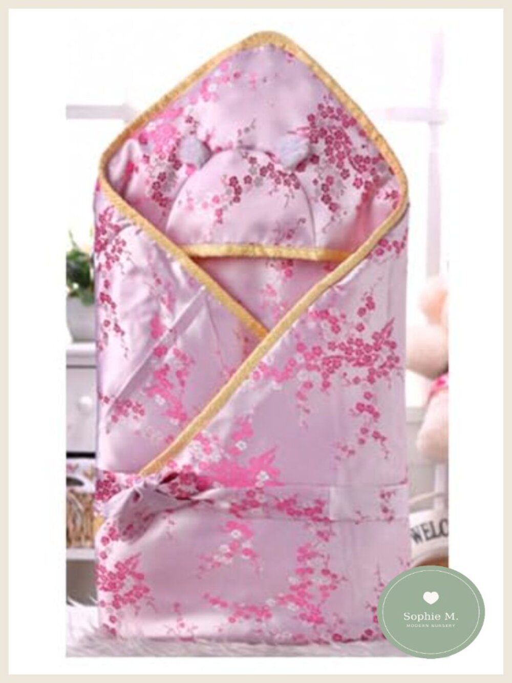 Chinese Asian Newborn Baby Celebration Receiving Blanket Bear Ears Hood